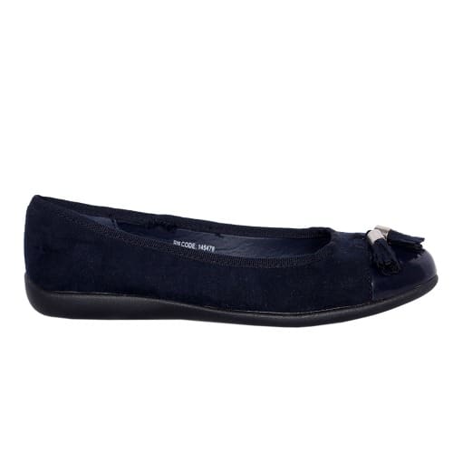 Women's Suede & Patent Ballerina Flat - Navy Blue