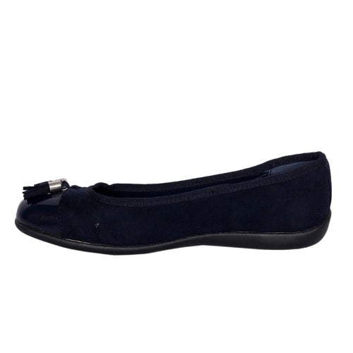 Women's Suede & Patent Ballerina Flat - Navy Blue
