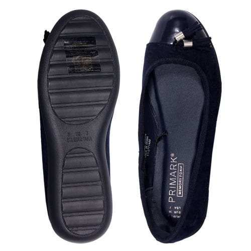 Women's Suede & Patent Ballerina Flat - Navy Blue