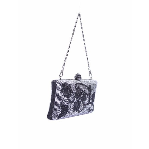 Fashion Only Flowery Designed Party Purse - Black