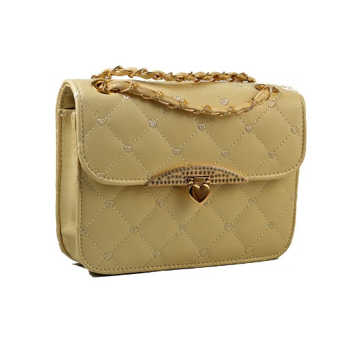 Quilted Crossbody Chain Strap Bag - Beige