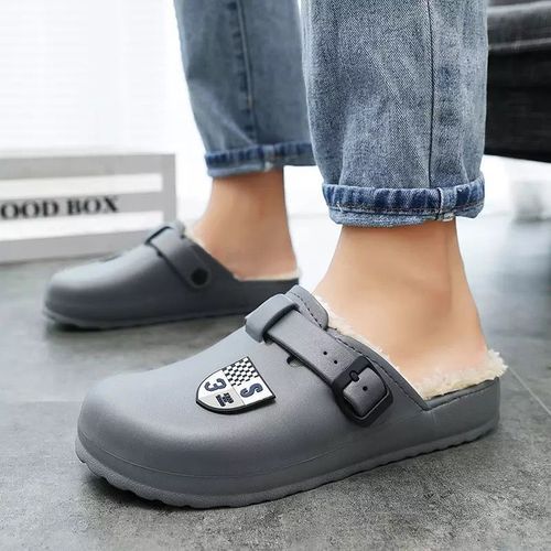 Unisex Loafers Clogs Slip-On Shoes Slides - Fur Grey