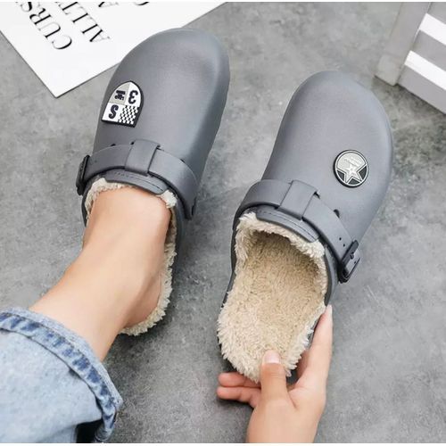 Unisex Loafers Clogs Slip-On Shoes Slides - Fur Grey