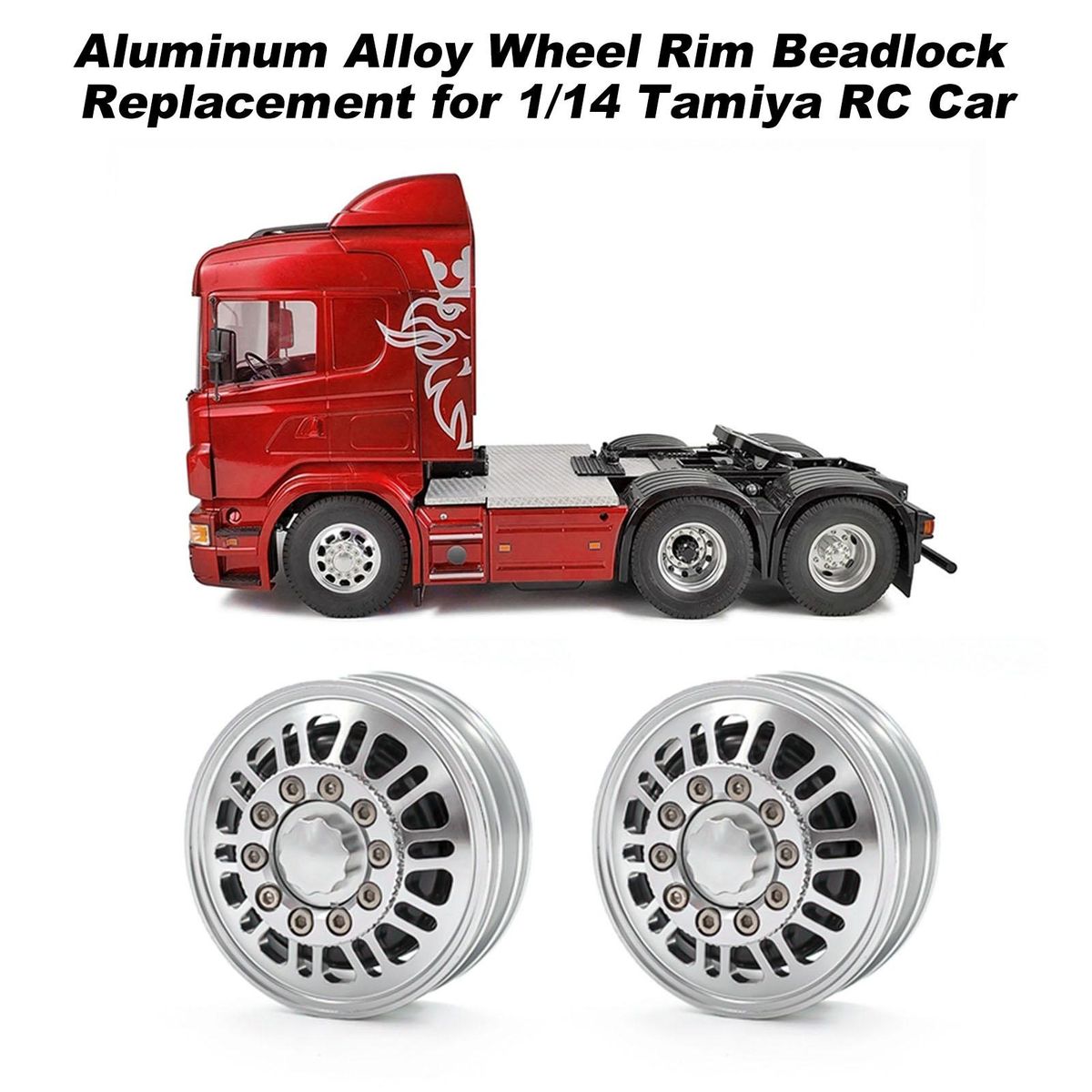 Aluminum Alloy Wheel Rim Beadlock Wheel Rims Hub 4pcs Replacement for 1/14 Tamiya RC Car