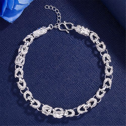 Handmade Frosted Cloth Pattern Dragon Head Bracelet Retro Men's Silver Jewelry
