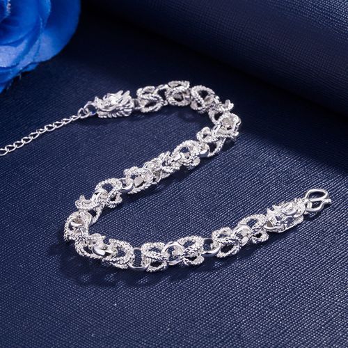 Handmade Frosted Cloth Pattern Dragon Head Bracelet Retro Men's Silver Jewelry