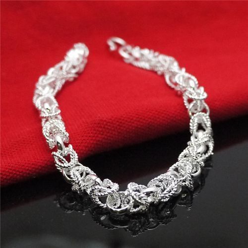 Handmade Frosted Cloth Pattern Dragon Head Bracelet Retro Men's Silver Jewelry