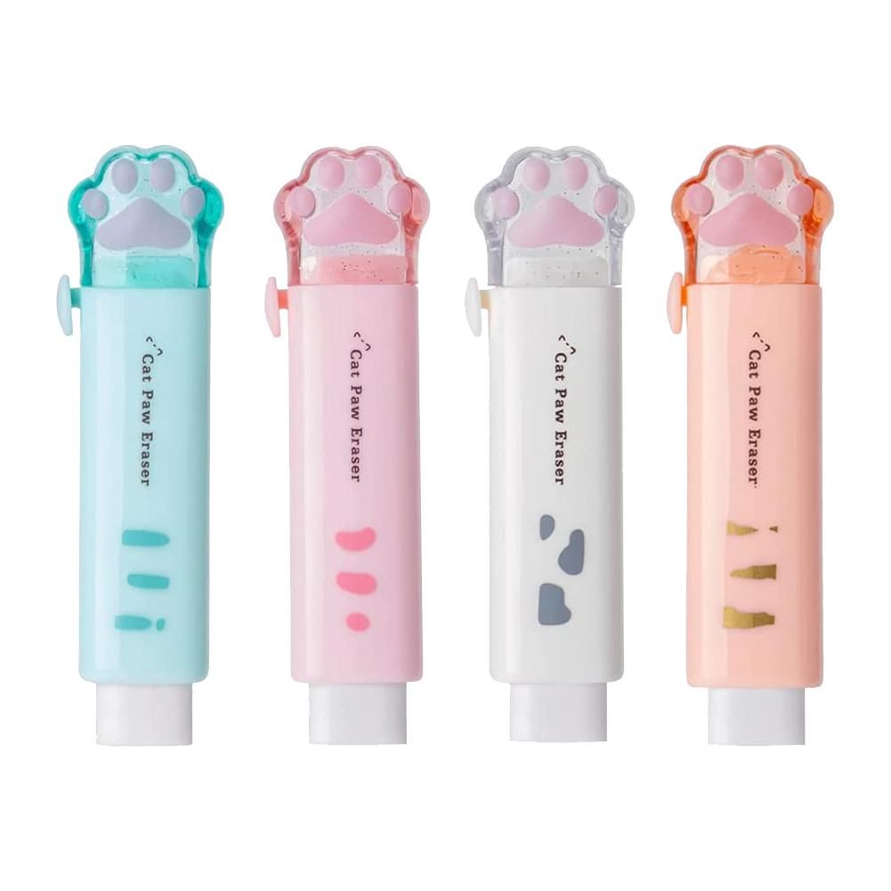 4 PCS Kawaii Push-Pull Design Cat'S Claw Eraser Portable Rubber Eraser Children'S School Office Supplies