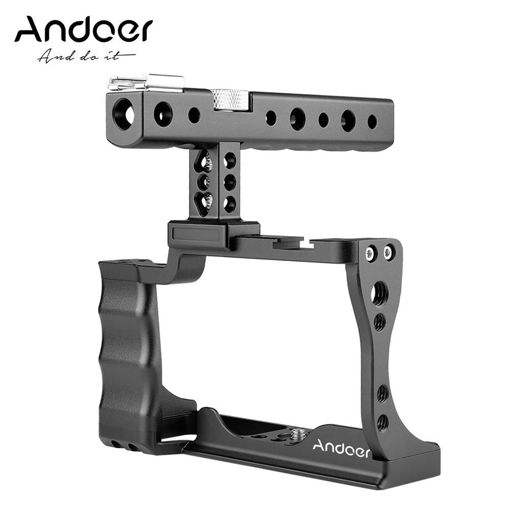 Andoer Camera Cage + Top Handle Kit Aluminum Alloy with Cold Shoe Mount Compatible with Canon EOS M50 DSLR Camera