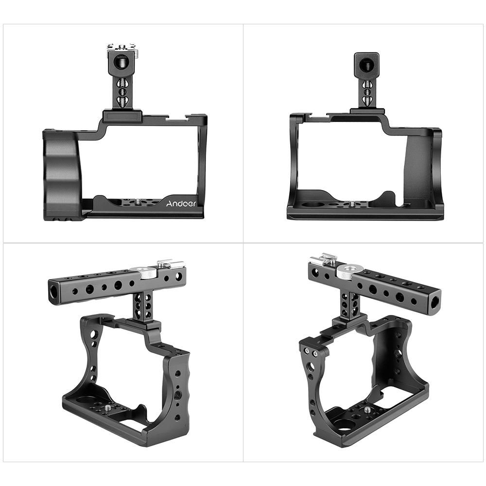 Andoer Camera Cage + Top Handle Kit Aluminum Alloy with Cold Shoe Mount Compatible with Canon EOS M50 DSLR Camera