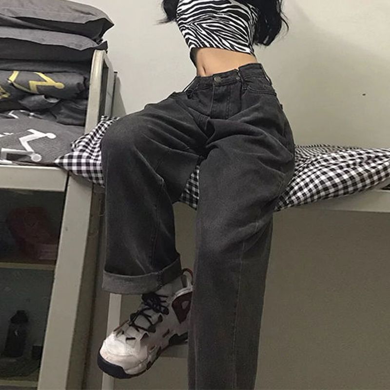 Women Jeans Vintage Adjustable High Waist Bf Oversize Wide Leg Explosive