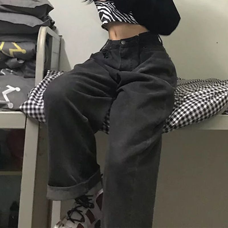 Women Jeans Vintage Adjustable High Waist Bf Oversize Wide Leg Explosive