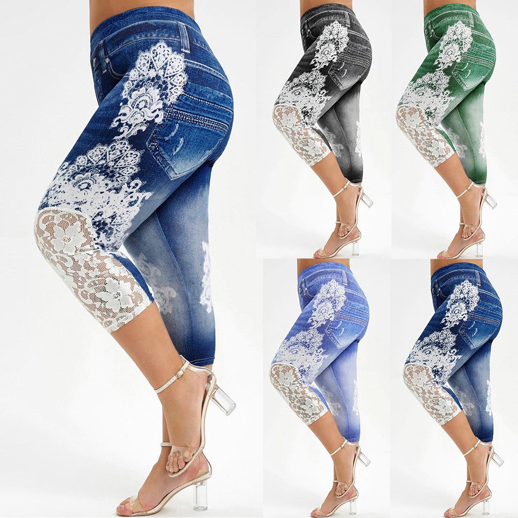 Woman Stretch Lace Printed Short Leggins Summer Jeans Leggings Explosive
