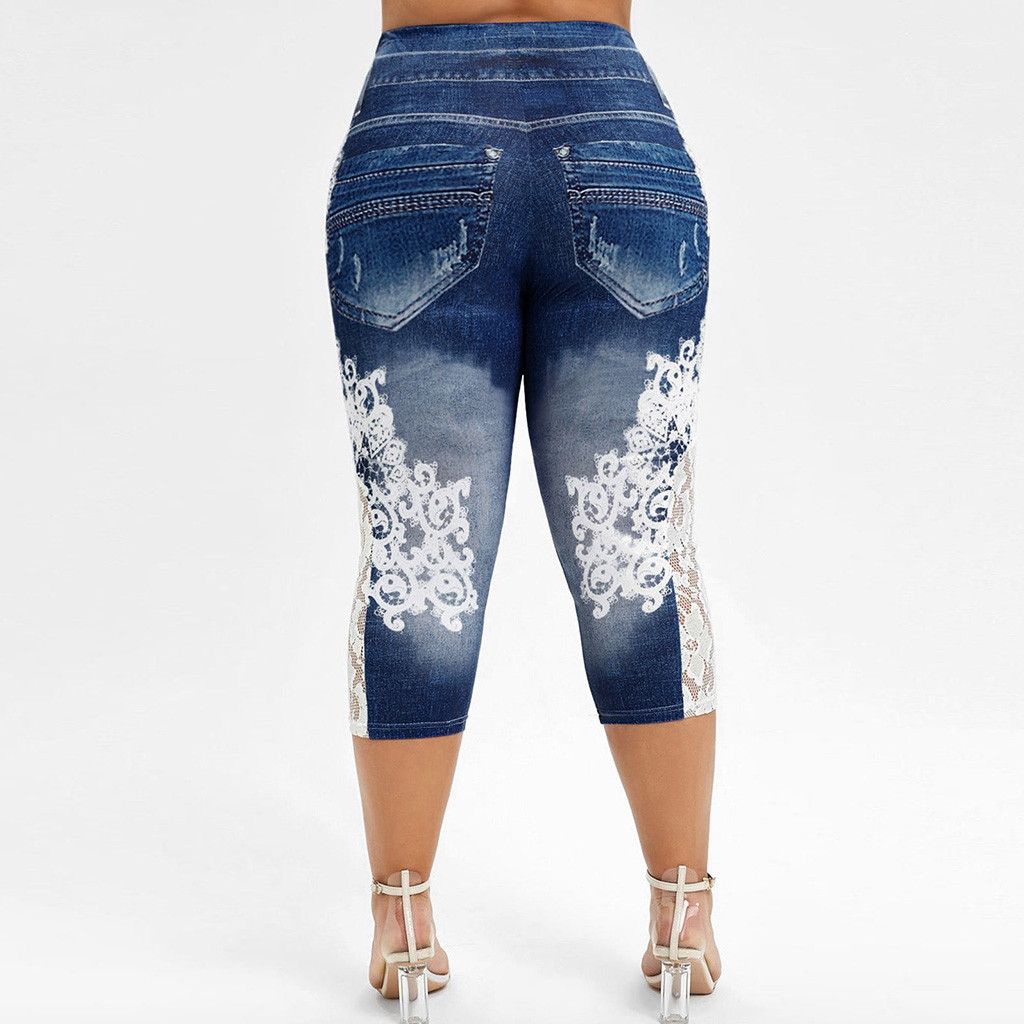 Woman Stretch Lace Printed Short Leggins Summer Jeans Leggings Explosive