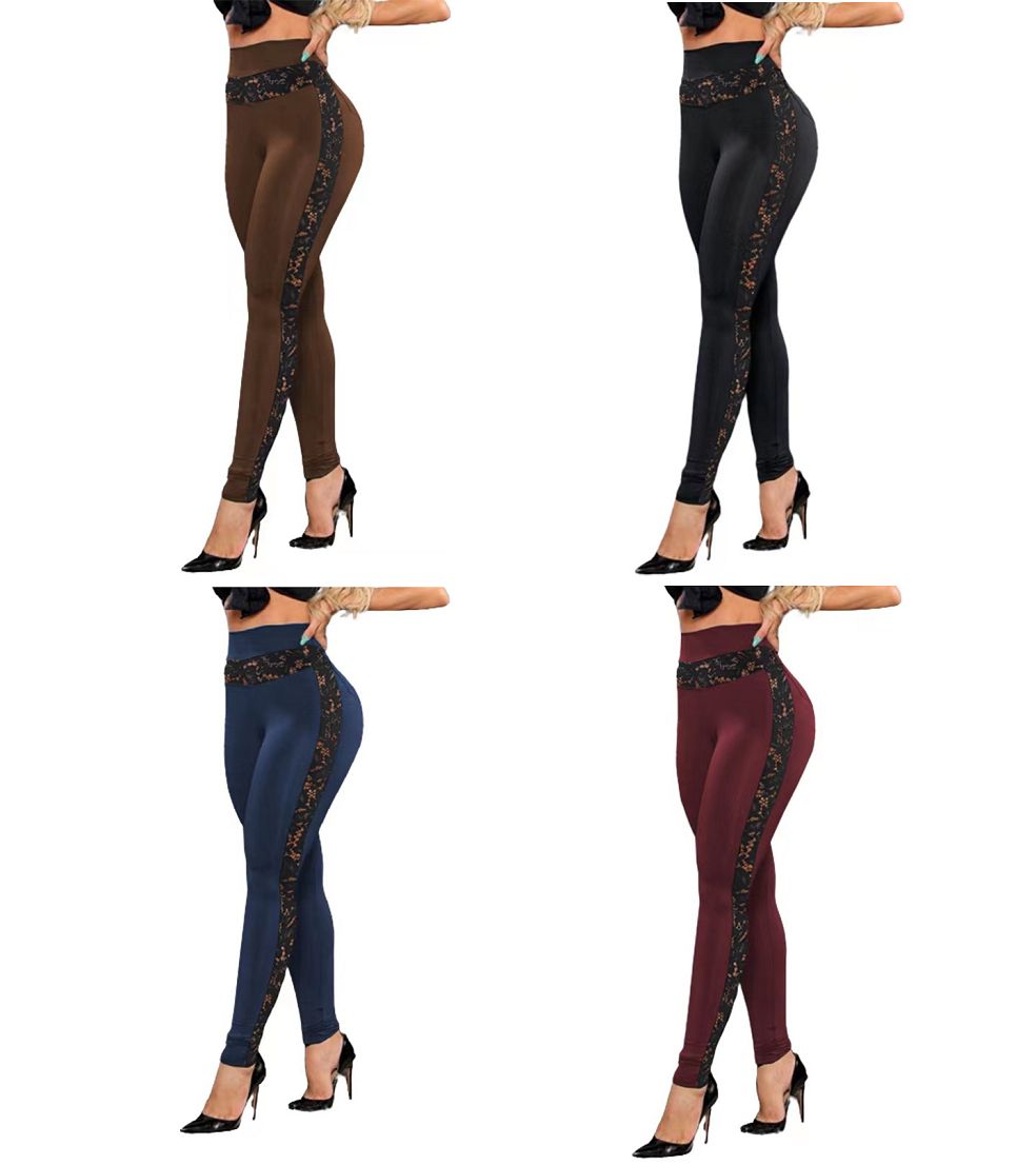 {MijaGrace} Women's High Waist Lace Patchwork Elastic Leggings Pants-BLACK-S-5XL