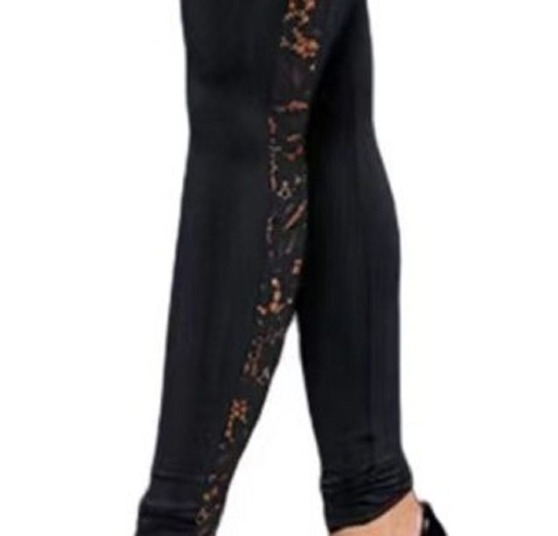 {MijaGrace} Women's High Waist Lace Patchwork Elastic Leggings Pants-BLACK-S-5XL