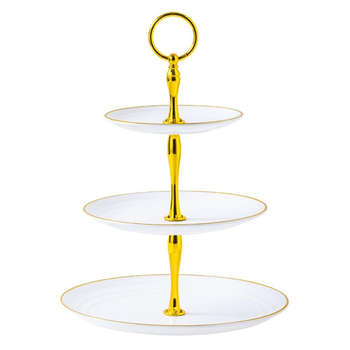 Cake Display Stand Golden Edged Cupcake Stand Elegant 3 Tier for Baby White