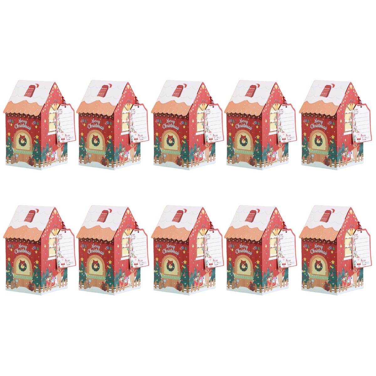Cookie Gift Boxes 10-piece Festive Gingerbread House Candy for Xmas Red