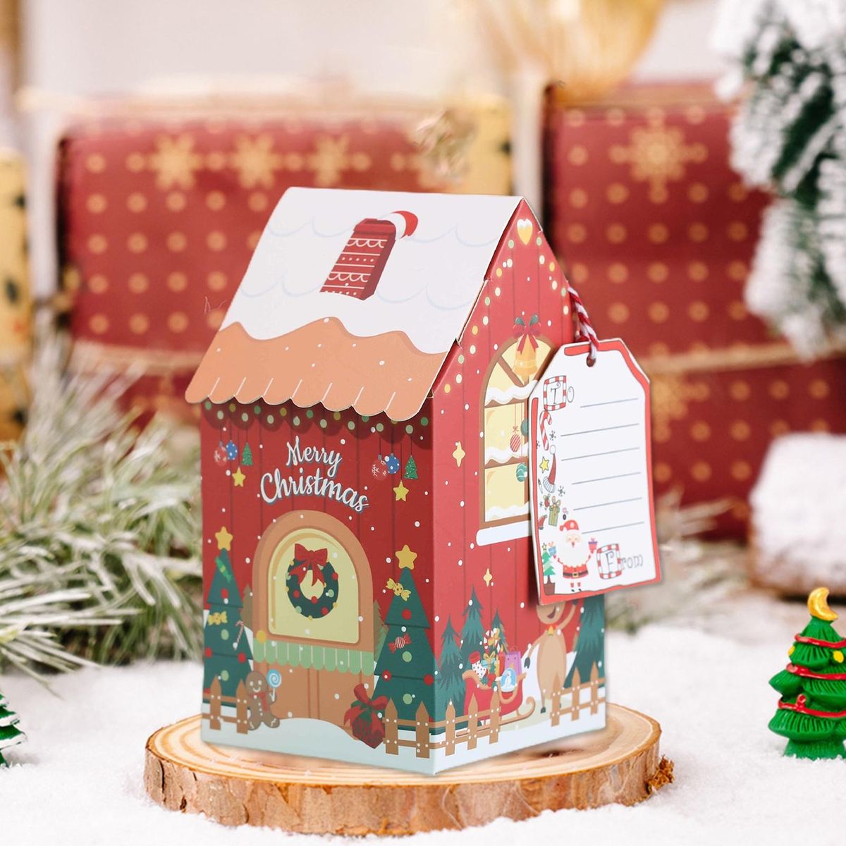 Cookie Gift Boxes 10-piece Festive Gingerbread House Candy for Xmas Red