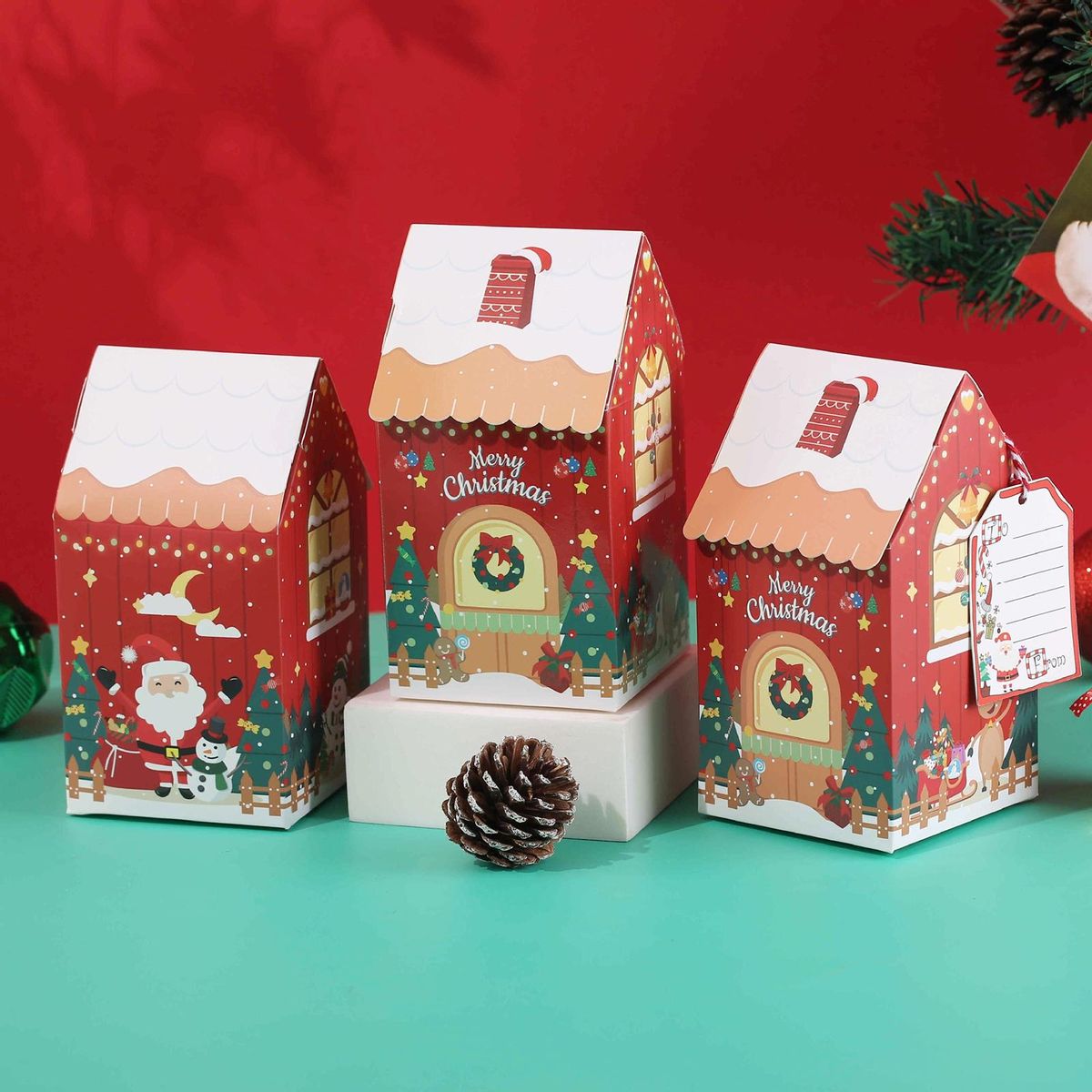 Cookie Gift Boxes 10-piece Festive Gingerbread House Candy for Xmas Red