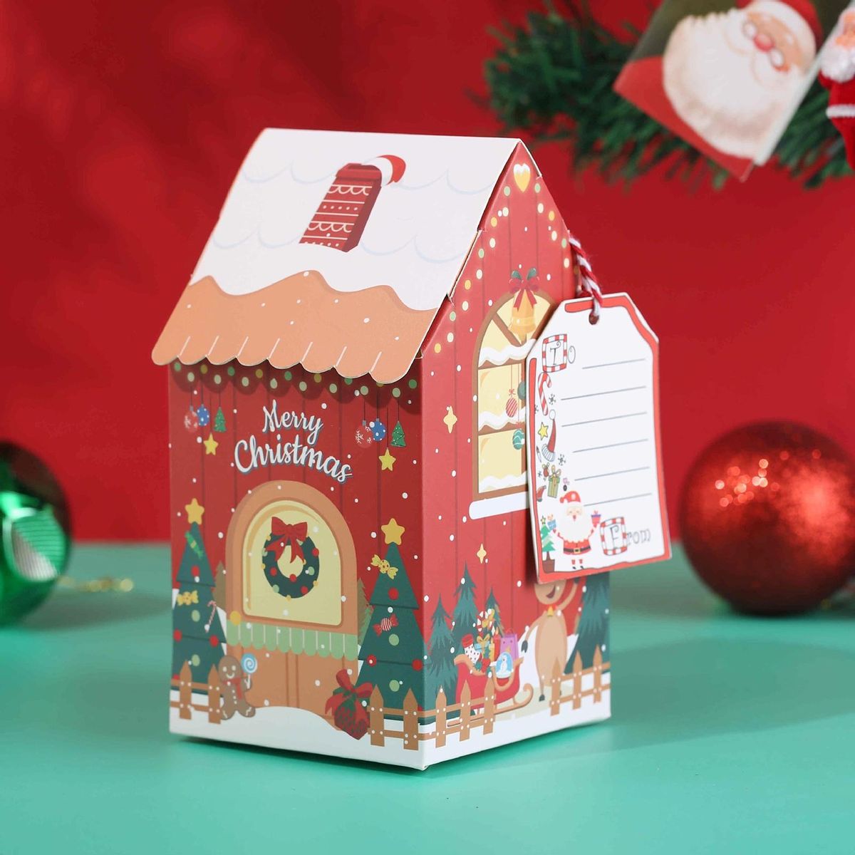 Cookie Gift Boxes 10-piece Festive Gingerbread House Candy for Xmas Red