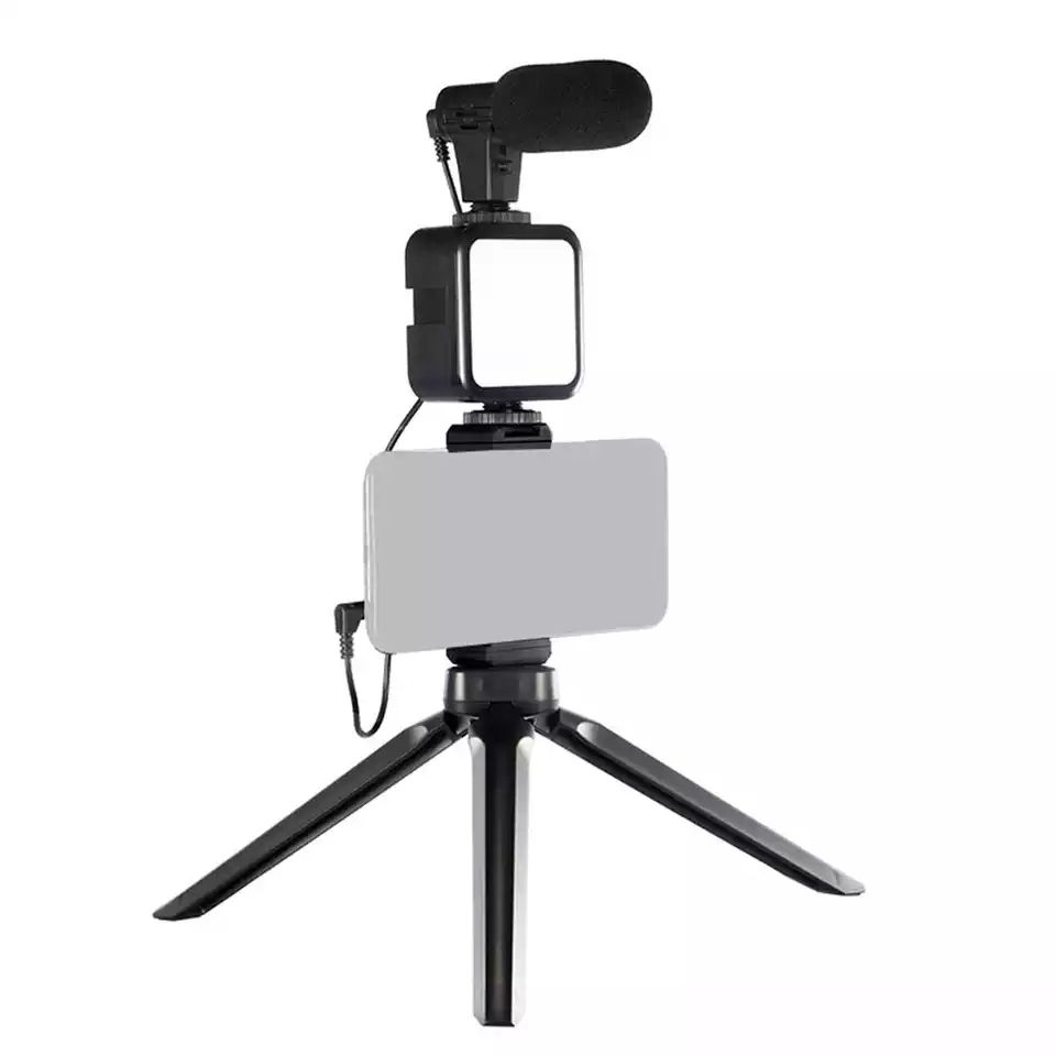 Vlogging Kit (4in1) LED Video Light Tripod Phone Holder + Microphone For YouTube/Tiktok/Facebook/Camera