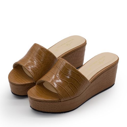 Brown Leather Sandals Wedge Heels Sandals Women Shoes Ladies Slippers
