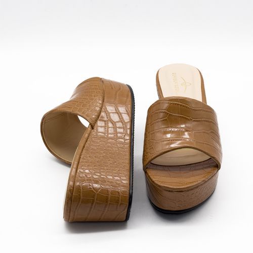 Brown Leather Sandals Wedge Heels Sandals Women Shoes Ladies Slippers