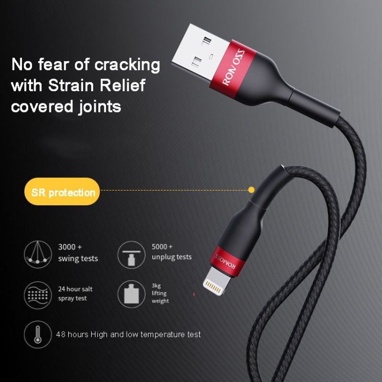 ROMOSS  CB12B 2.4A 8 Pin Fast Charging Cable 1m Red Black