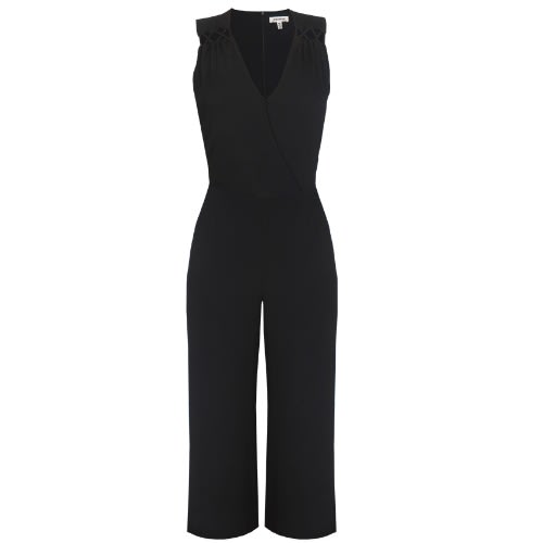Mock Wrap Sleeveless Jumpsuit - Black