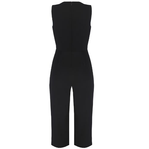 Mock Wrap Sleeveless Jumpsuit - Black
