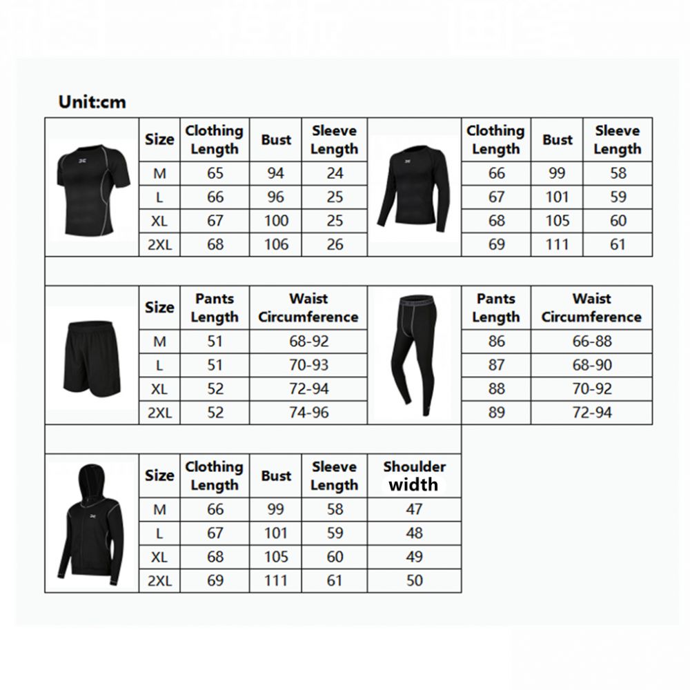 5Pcs/Set Men Tracksuit Quick Dry Gym Athletic Jogging Football Black M