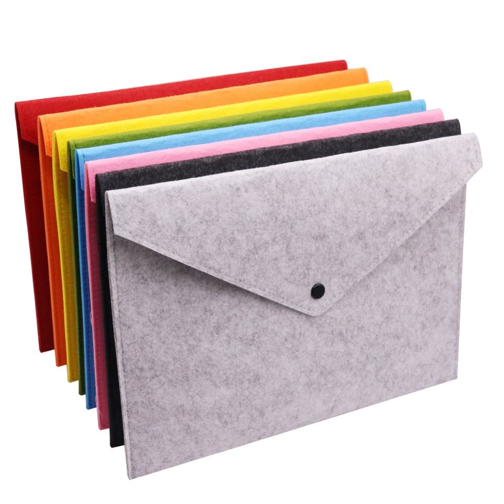 8 Pcs Simple Solid A4 Big Capacity Document Bag Business Briefcase File Folders Chemical Felt Filing Products Student Gifts Black
