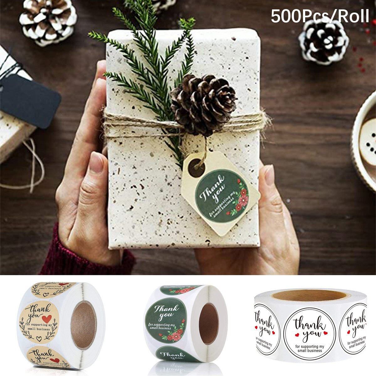 500Pcs/Roll 25mm Thank You Round Sticker "Thank You" Wedding Flower Gift Self-Adhesive Label White- 25mm