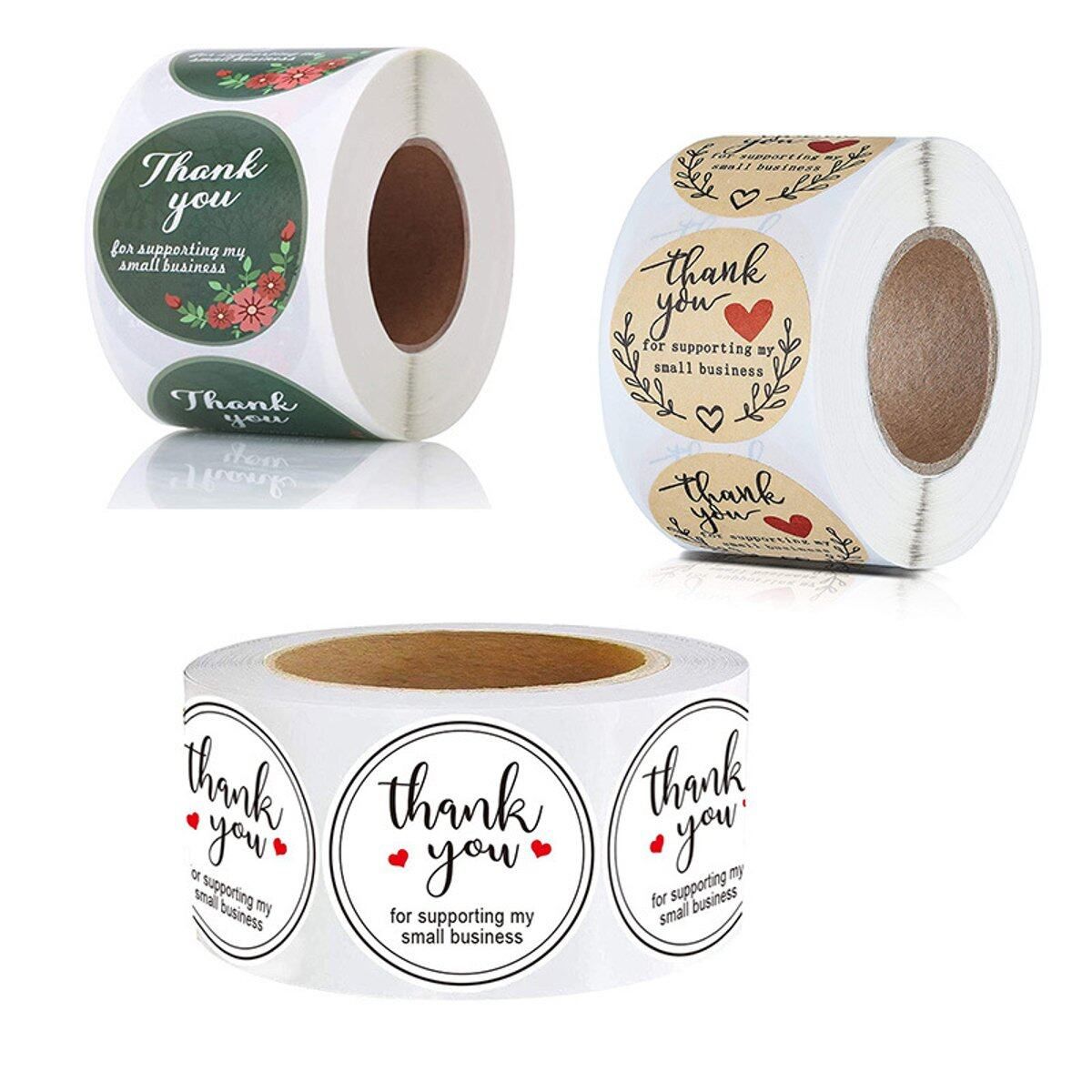 500Pcs/Roll 25mm Thank You Round Sticker "Thank You" Wedding Flower Gift Self-Adhesive Label White- 25mm