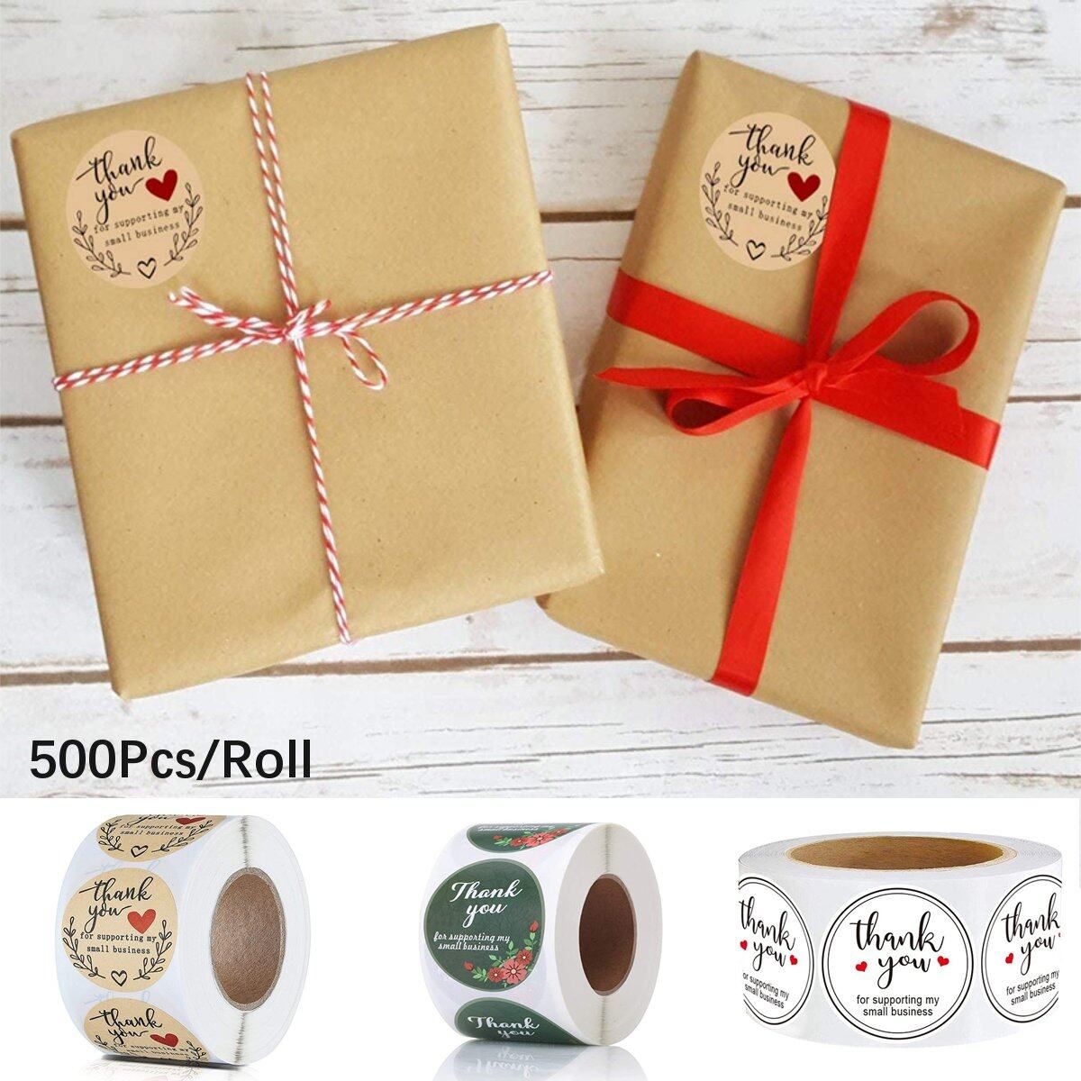 500Pcs/Roll 25mm Thank You Round Sticker "Thank You" Wedding Flower Gift Self-Adhesive Label White- 25mm