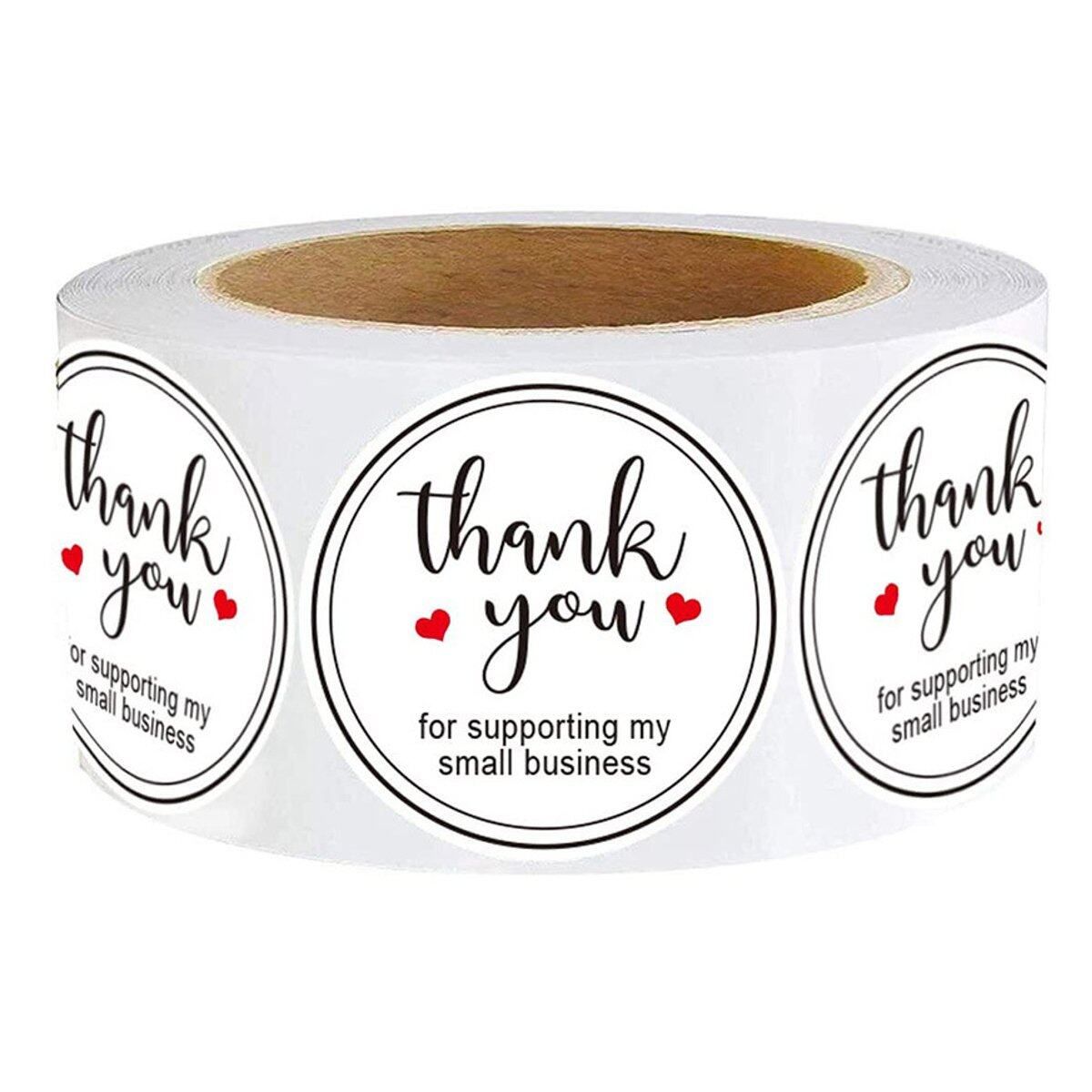 500Pcs/Roll 25mm Thank You Round Sticker "Thank You" Wedding Flower Gift Self-Adhesive Label White- 25mm