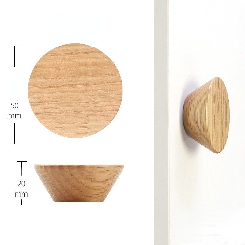 Oak-Wood Round Pull Knobs Natural Wooden Cabinet Drawer Wardrobe Knobs For Cabinet Drawer Handle  Furniture Hardware  Wooden Handle
