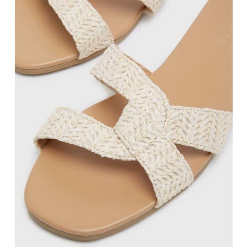 Off White Woven Cross Strap Sliders