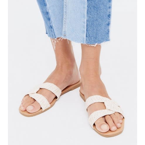 Off White Woven Cross Strap Sliders