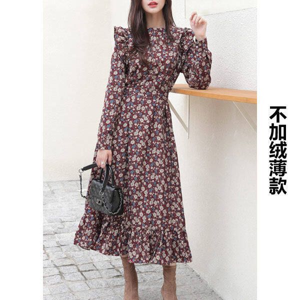 Broken Flower Dress Woman 2020 Winter New French Retro Th