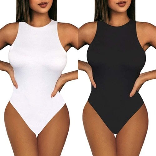 Ladies Sleeveless Bodysuit - Black & White