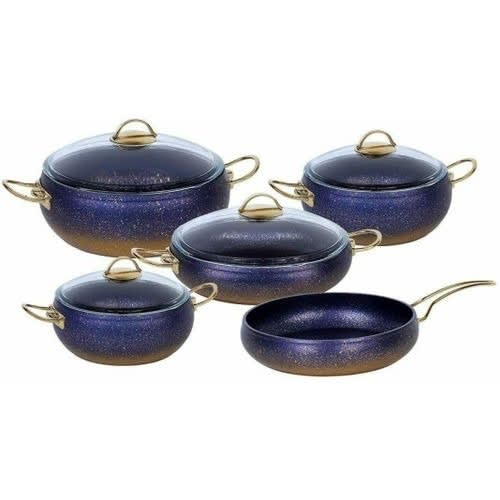 O.m.s 9 Piece Cookware Ball Shape Set - Glass Lids Casserole Pan Pot