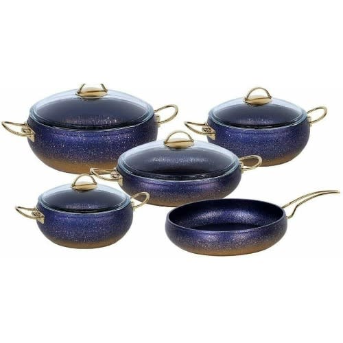 O.m.s 9 Piece Cookware Ball Shape Set - Glass Lids Casserole Pan Pot
