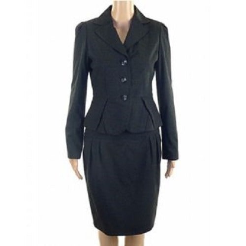 Ladies Peplum Trim Jacket & Pencil Skirt Suit - Dark Grey