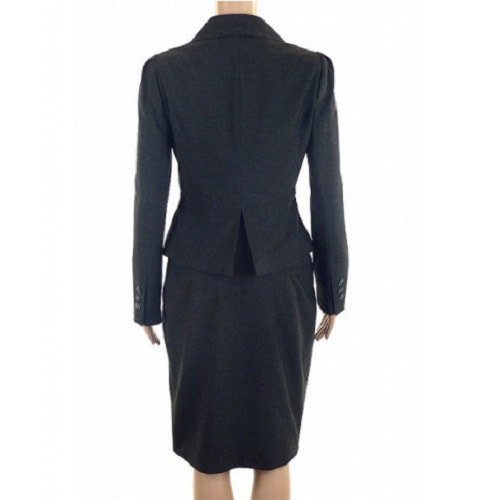 Ladies Peplum Trim Jacket & Pencil Skirt Suit - Dark Grey