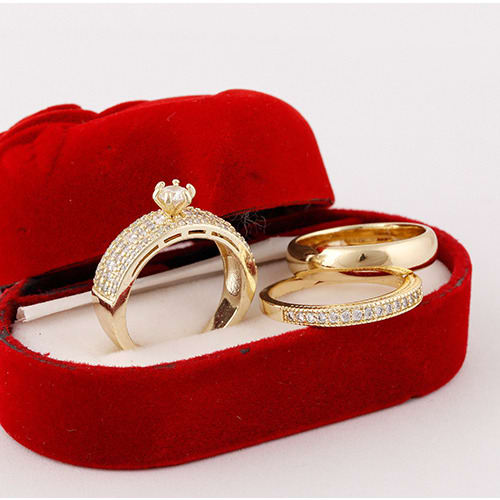 Emily Gold Plated Diamond Stone Wedding Ring Set - Q4