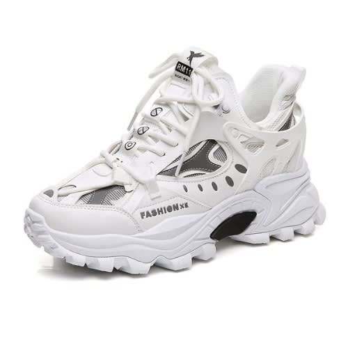 Chunky Lace Up Sneakers In White
