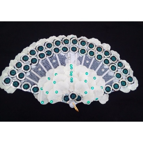 ''Delicate'' White Roses Bridal Hand-Fan with Green Trimmings