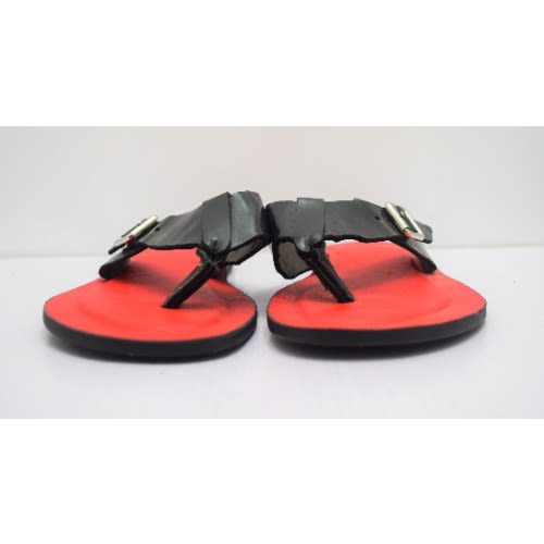 Men's Leather Cross Pam Slippers With Buckle- Black + Red